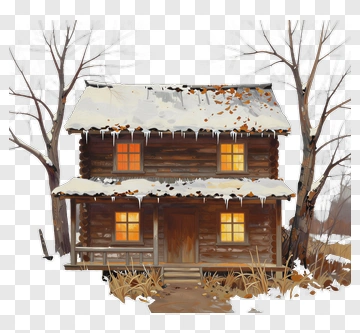 Winter Cabin Surrounded By Bare Trees PNG