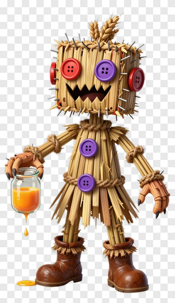 3D Scarecrow Holding A Jar Of Honey PNG