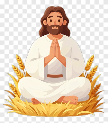 Cartoon Man Meditating In A Wheat Field PNG