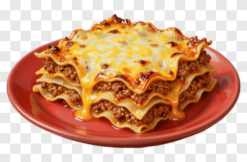 Delicious Lasagna On A Red Plate PNG