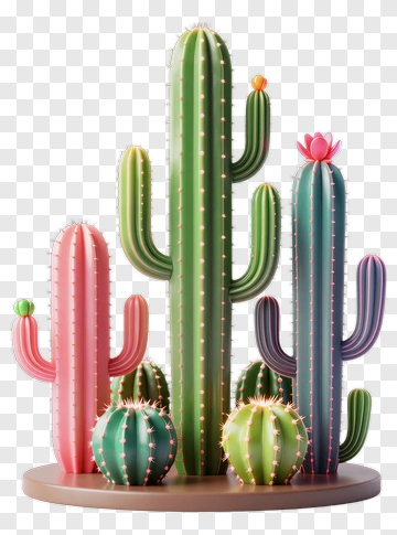 Colorful Cactus Arrangement PNG