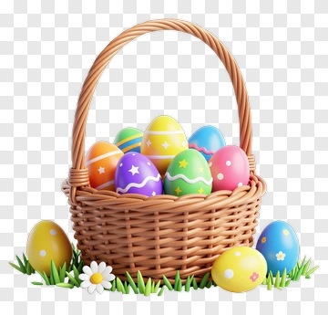 Easter Basket Filled With Colorful Eggs PNG