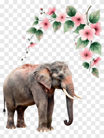 Elephant With Floral Accents PNG