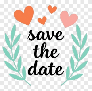 Save The Date Announcement With Hearts And Leaves PNG