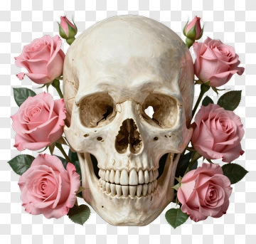 Skull Surrounded By Pink Roses PNG