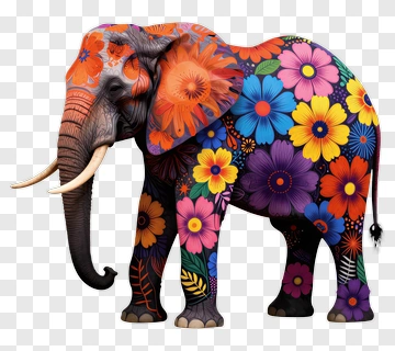 Colorful Elephant With Floral Patterns PNG