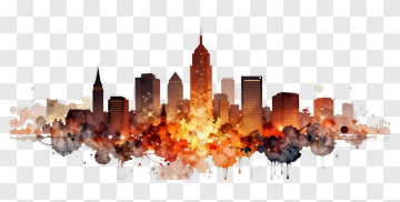 City Skyline With Colorful Explosion PNG