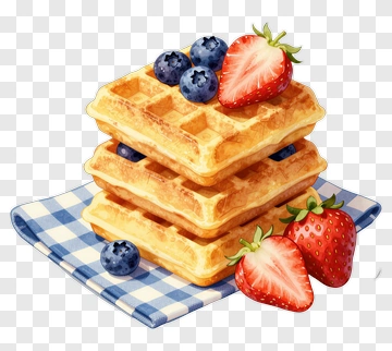 Stack Of Waffles With Strawberries And Blueberries PNG