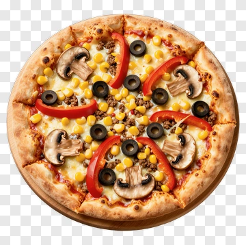 Pizza With Mushrooms, Olives, And Peppers PNG
