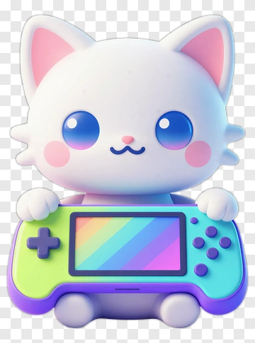 3D Cartoon Cat Holding A Colorful Game Console PNG