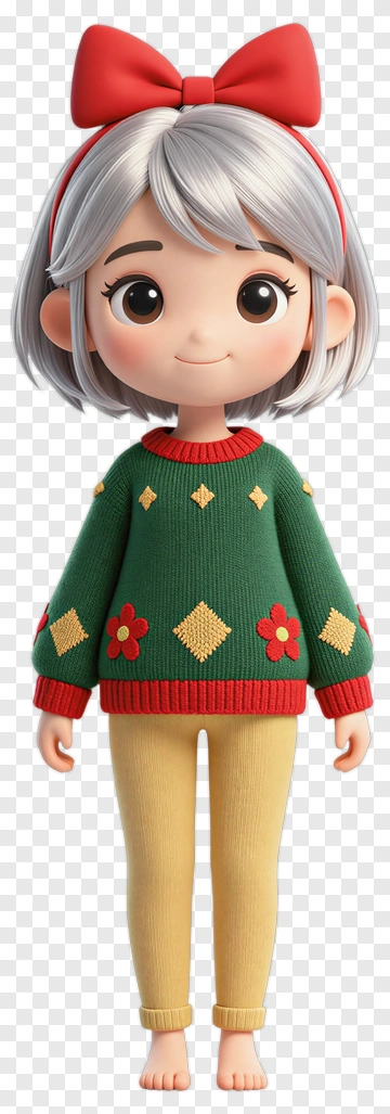 3D Cartoon Girl In A Festive Sweater PNG