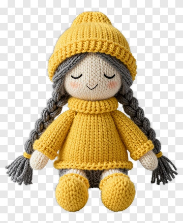 Knit Doll In Yellow Sweater And Hat PNG