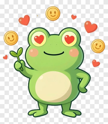Cartoon Frog Holding A Plant With Hearts And Smiley Faces PNG