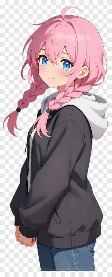 Anime Girl With Pink Hair In Hoodie PNG