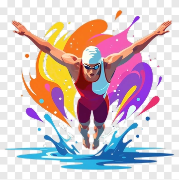 Swimmer Diving Into Water With Colorful Splash PNG