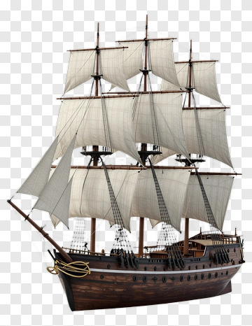 Wooden Sailing Ship With Multiple Sails PNG