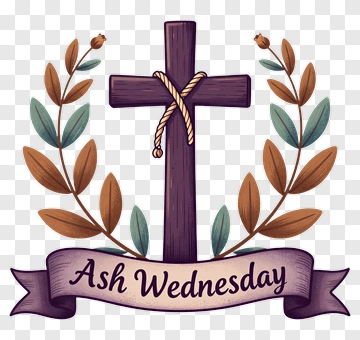 Ash Wednesday Cross With Leaves PNG