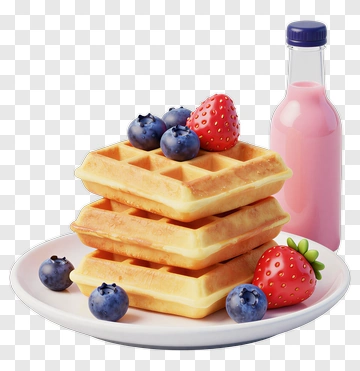 Delicious Waffles With Berries And Milkshake PNG
