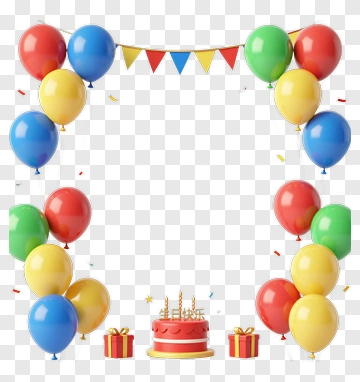 Colorful Birthday Party Frame With Cake And Balloons PNG