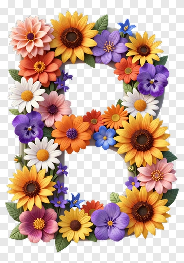 Colorful Floral Letter B PNG