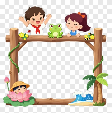 Cartoon Children With Frog And Nature Elements PNG