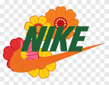 Nike Logo With Colorful Flowers PNG