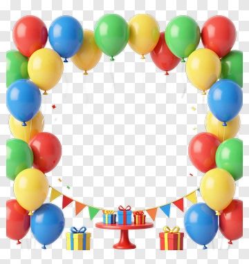 Colorful Balloon Frame With Party Table And Gifts PNG