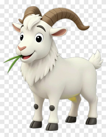 Cartoon Goat Eating Grass PNG