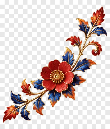 Colorful Floral Design With Red And Blue Leaves PNG