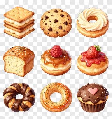 Variety Of Delicious Baked Goods PNG