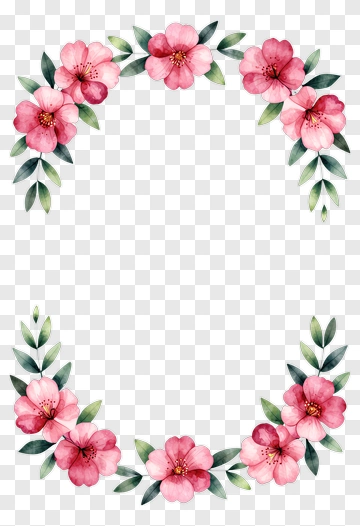 Floral Wreath With Pink Flowers And Green Leaves PNG