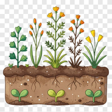 Colorful Garden Plants With Roots PNG