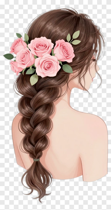 Girl With Braided Hair And Pink Roses PNG
