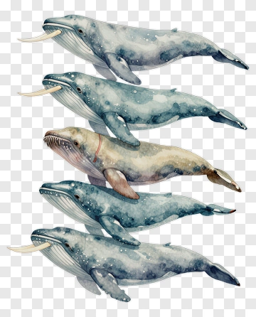 Watercolor Whales Swimming Together PNG