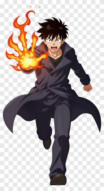 Anime Character Running With Fireball PNG