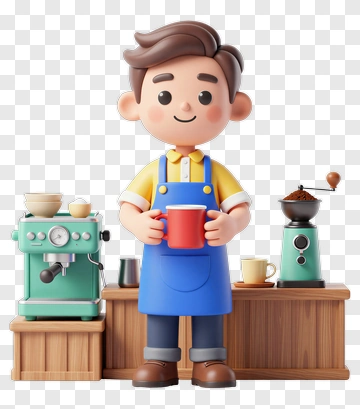 3D Barista Holding A Coffee Cup PNG