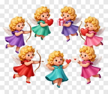 Cartoon Cupids Holding Hearts And Gifts PNG