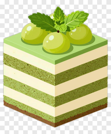 Green Dessert Cake With Grapes And Mint Leaves PNG