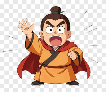 Cartoon Character In Orange Robe Raising Hand PNG