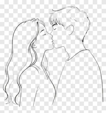 Couple Kissing Line Art PNG