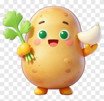 Cartoon Potato Holding A Radish And Green Onion PNG