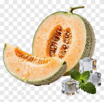 Fresh Cantaloupe Slice With Ice Cubes PNG