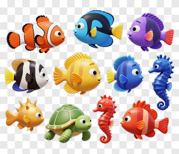 Colorful Cartoon Fish And Sea Creatures PNG