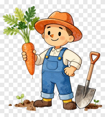 Cartoon Farmer Holding A Carrot PNG