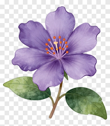 Purple Flower With Green Leaves PNG