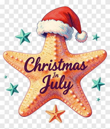 Christmas In July Starfish With Santa Hat PNG
