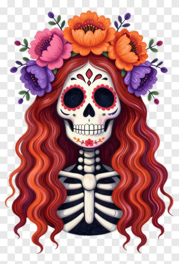Colorful Skeleton With Floral Crown PNG