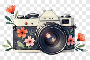 Vintage Camera With Floral Design PNG