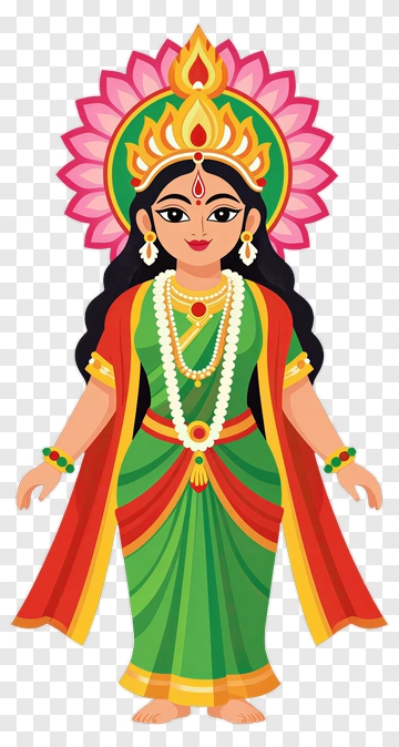 Colorful Goddess Figure With Floral Headdress PNG