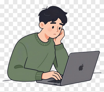 Student Thinking While Using A Laptop PNG